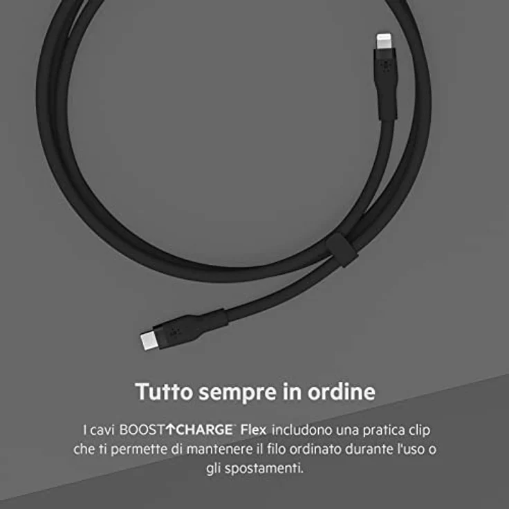 Belkin BOOST CHARGE Flex USB-C auf Lightning Kabel, 3m, 15W, schwarze Silikonschicht, knick- und verhedderungsfrei – Bild 5