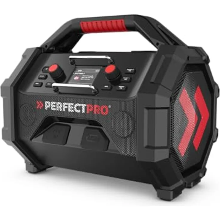 PerfectPro Baustellenradio ROCKTAGON 18V, DAB+ und UKW-Empfang, AUX-Eingang, USB Laden, Bluetooth 5.2, Stoßfest, IP65, OCT-18V