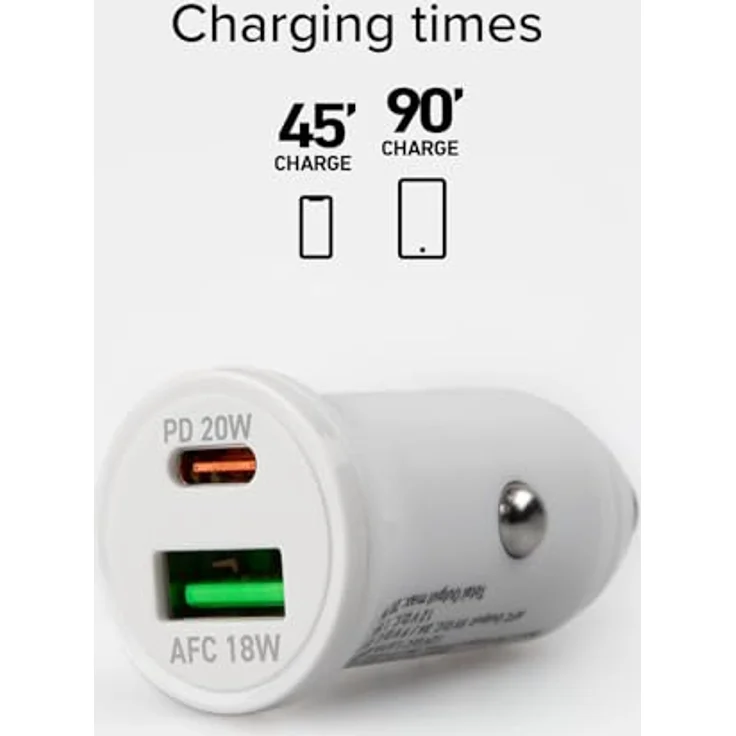 PD Kfz-Ladegerät 20W USB-C-USB 18W weiß – Bild 3