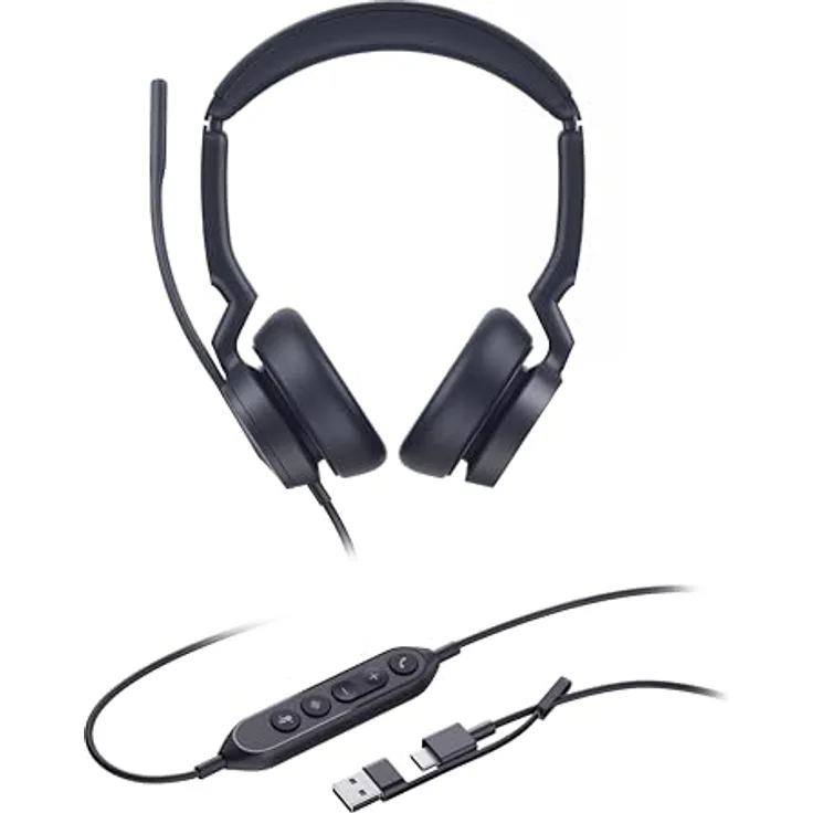 Yealink UH46 Dual, kabelgebundenes UC-Headset mit Triple-Mikrofon und Acoustic Shield 3.0, ergonomischem Design und USB-C/A Anschluss