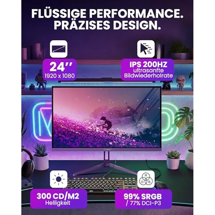 Arozzi Gaming Monitor Nova 24", IPS 200Hz, Full HD 1080p, Adaptive Sync, HDR10, 99% sRGB, flimmerfrei, lila – Bild 2