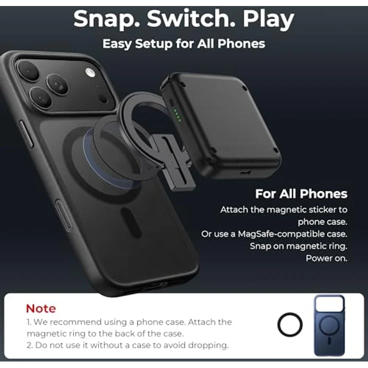 abxylute M4 Snap-On Mobile Gaming Controller, tragbarer Retro-Emulator-Gamepad mit Dual-Joystick-Turbo, Magnet und Ständer, für Android & iPhone, schwarz – Bild 4