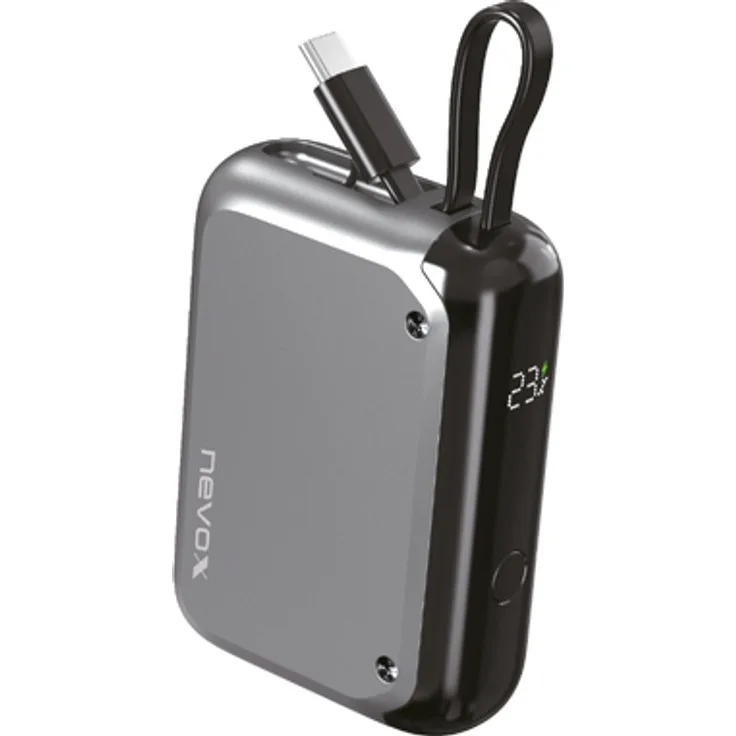 Nevox POWERBANK 10000mah mit integriertem USB-C Kabel 10000mAh PD-30W spacegrau