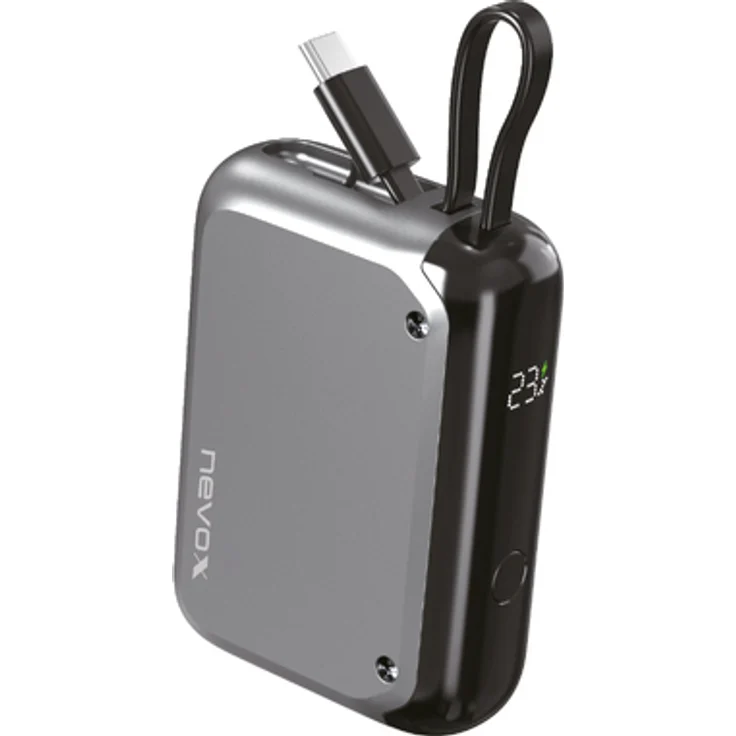 Nevox POWERBANK 10000mah mit integriertem USB-C Kabel 10000mAh PD-30W spacegrau