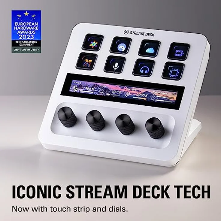 Elgato Stream Deck + White, Audiomixer, Live-Produktion und Studio-Controller für Content Creators, Streaming, Gaming, mit anpassbarer Touch-Leiste, Drehreglern und LCD-Tasten, für Mac und PC – Bild 2