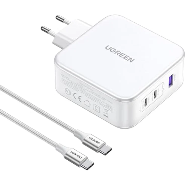 UGREEN Nexode USB-A+2*USB-C 140W GaN Tech. & USB-C Kabel 2m, weiß – Bild 2