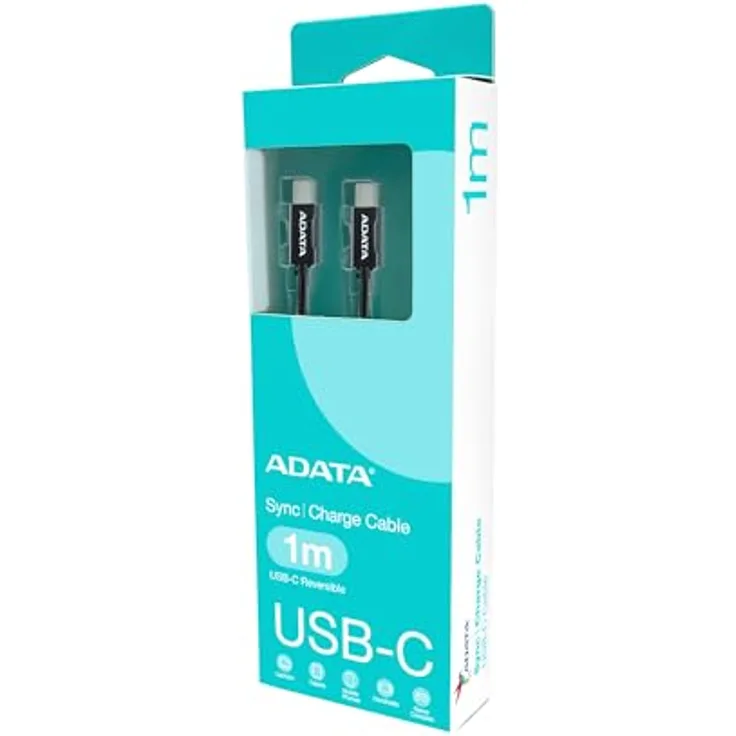 ADATA USB 2.0 Kabel, USB-C Stecker auf USB-C Stecker, schwarz, 1 Meter, bis zu 100 Watt, PD 3.0, QC 3.0