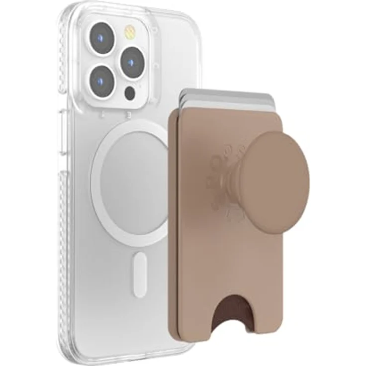 PopSockets PopWallet, Telefon-Geldbörse mit MagSafe-Adapterring, erweiterter Griff, kabellos aufladbar, süßer PopSocket - Latte – Bild 1