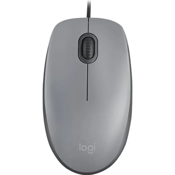 Logitech M110 Silent Maus mit Kabel, 1000 DPI Sensor, USB-Anschluss, 3 Tasten, Quiet-Mark Zertifiziert, Für Links- und Rechtshänder, PC-Mac - Grau