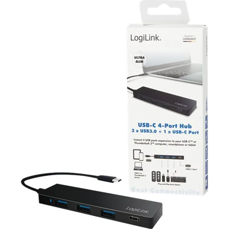LogiLink UA0311 Slim USB 3.1-3.0 Hub für PC-Laptop Schwarz – Bild 3