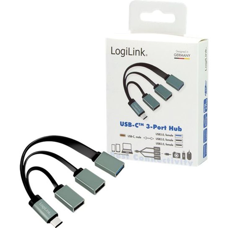 LogiLink UA0315 - USB-C (USB 3.1 Gen1 bis 5Gbps) Hub mit geradem Stecker auf 2X USB 2.0 (Typ A Buchse) + 1x USB 3.0 (Typ A Buchse), Anthrazit – Bild 6