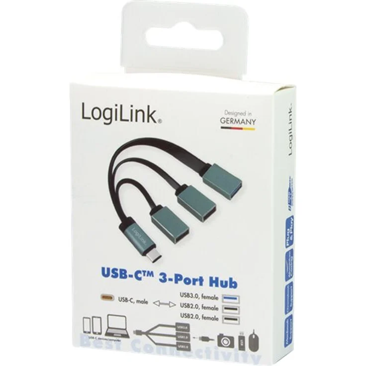 LogiLink UA0315 - USB-C (USB 3.1 Gen1 bis 5Gbps) Hub mit geradem Stecker auf 2X USB 2.0 (Typ A Buchse) + 1x USB 3.0 (Typ A Buchse), Anthrazit – Bild 2