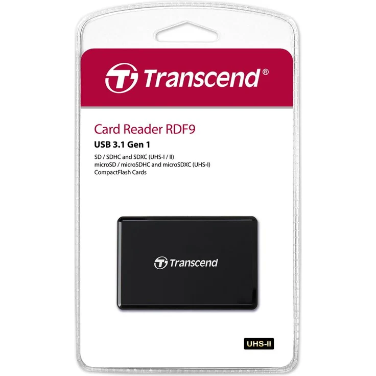 Transcend USB 3.1 Gen 1 kompakter schwarzer Multifunktionskartenleser für UHS-I & UHS-II SD-, microSD- und CompactFlash (CF) Speicherkarten TS-RDF9K2 – Bild 2