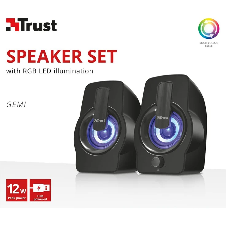 Trust Gemi 2.0 USB Lautsprecher Set (RGB, 12 Watt, USB-Stromversorgung, für PC und Laptop) schwarz – Bild 4