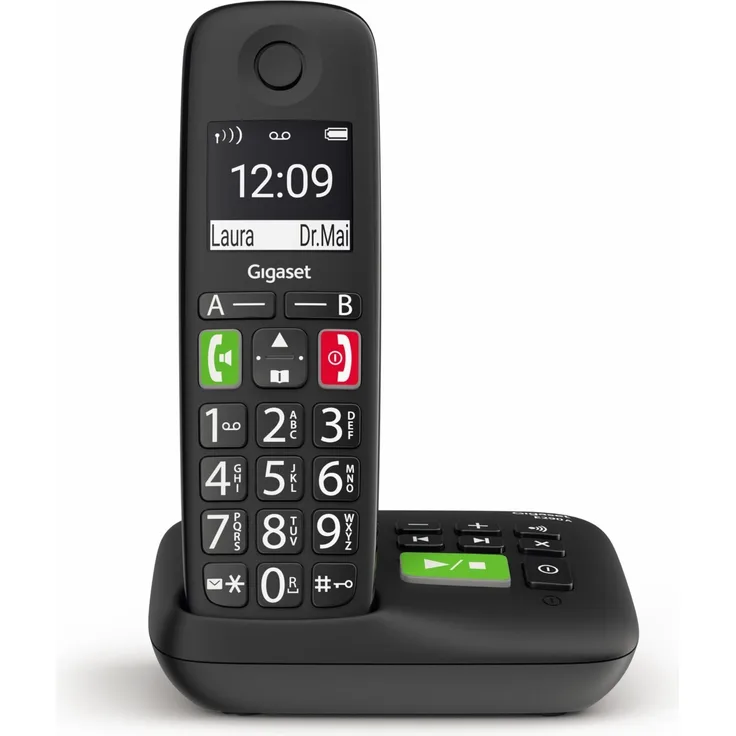 Gigaset E290A - Schnurloses Senioren-Telefon mit Anrufbeantworter und großen Tasten - großes Display, Zielwahltasten für wichtige Nummern, Verstärker-Funktion für extra lautes Hören, schwarz