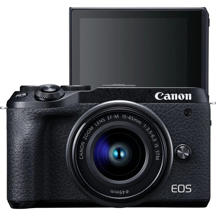 Canon EOS M6 Mark II Systemkamera (32,5 Megapixel, 7,5 cm (3,0 Zoll), Touchscreen LCD, Display, Digic 8, 4K Video, WLAN, Bluetooth) Gehäuse mit Objektiv EF-M 15-45mm F3.5-6.3 IS STM Kit schwarz – Bild 4