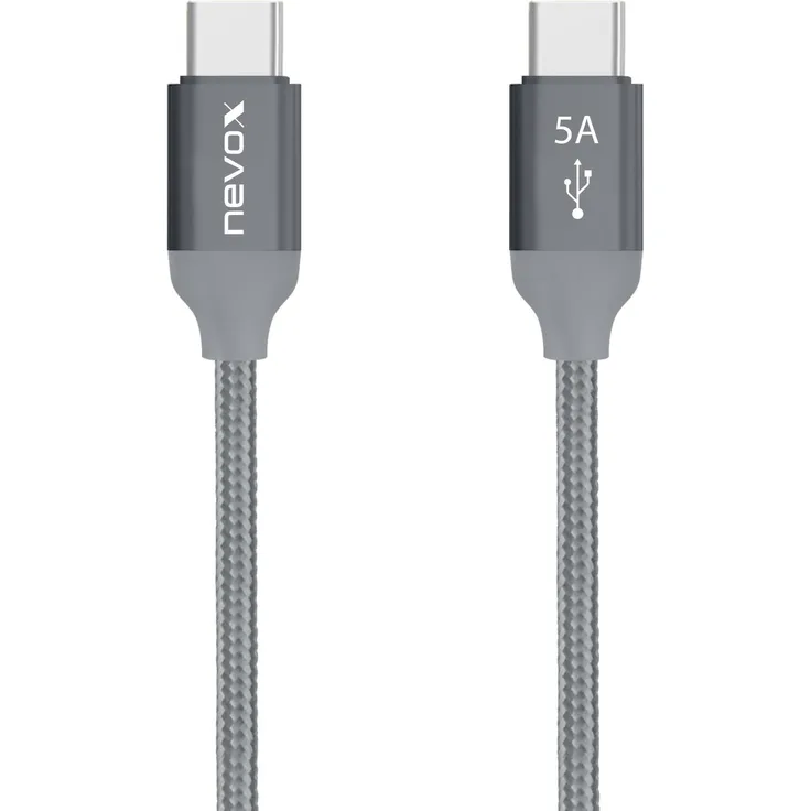 nevox USB Type C zu Type C Kabel 20V/5A (100W) Emark IC 1 m silbergrau (1653)