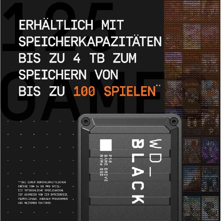 WD_Black P50 Game Drive SSD WDBA3S0020BBK - Solid-State-Disk - 2 TB - extern (tragbar) - USB 3.2 Gen 2x2 (USB-C Steckverbinder) (WDBA3S0020BBK-WESN) – Bild 8