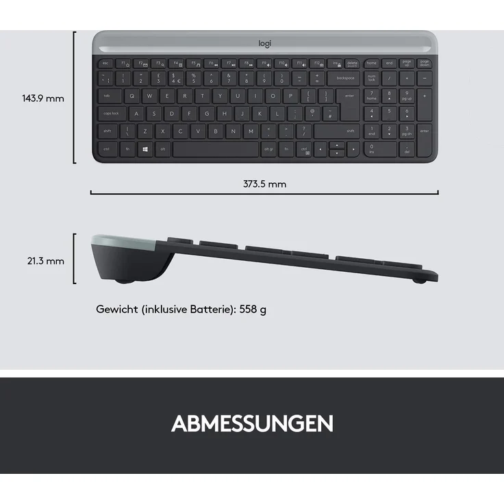 Logitech Slim Wireless Combo MK470 - Tastatur-und-Maus-Set - kabellos - 2.4 GHz - QWERTZ - Deutsch - Graphite (920-009188) – Bild 12