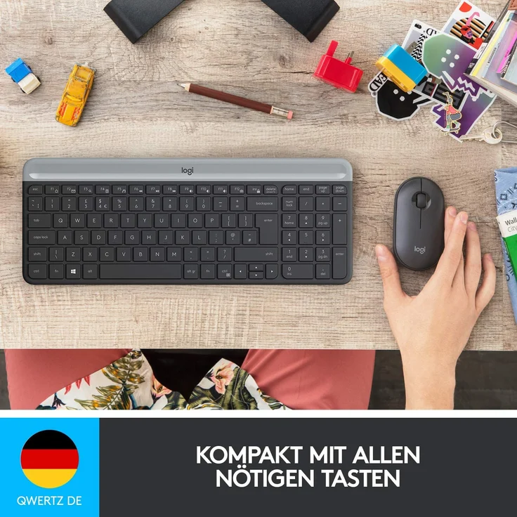 Logitech Slim Wireless Combo MK470 - Tastatur-und-Maus-Set - kabellos - 2.4 GHz - QWERTZ - Deutsch - Graphite (920-009188) – Bild 10