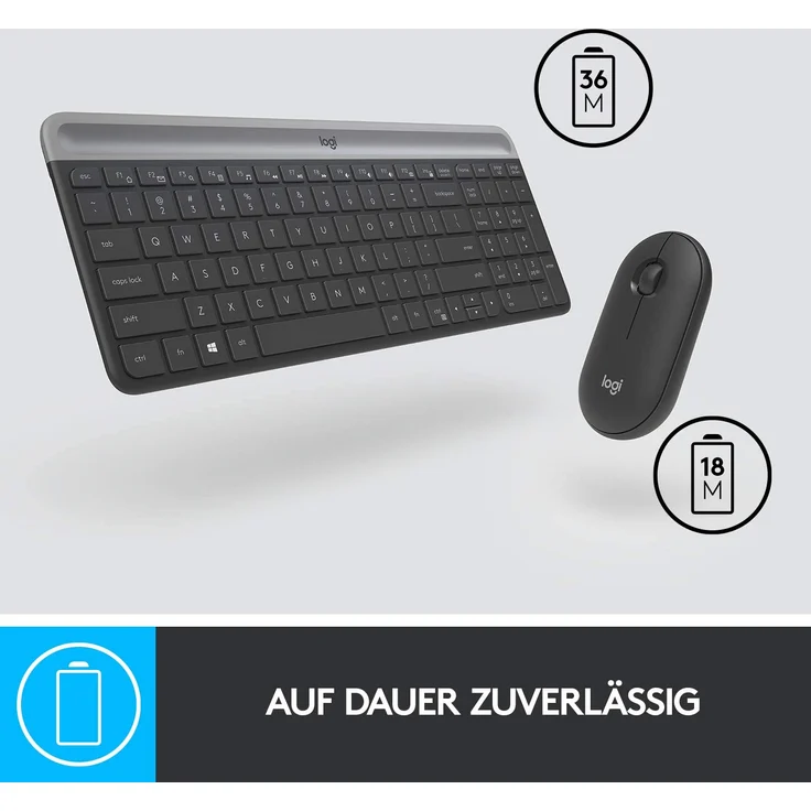 Logitech Slim Wireless Combo MK470 - Tastatur-und-Maus-Set - kabellos - 2.4 GHz - QWERTZ - Deutsch - Graphite (920-009188) – Bild 11