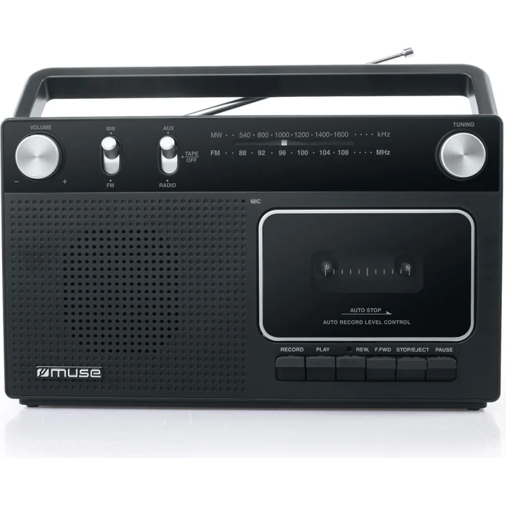 Muse M-152 RC Retro Kassettenrekorder mit Aufnahme-Funktion, Batteriebetrieb möglich (UKW und MW-Tuner, AUX-Eingang, Teleskopantenne), schwarz – Bild 2
