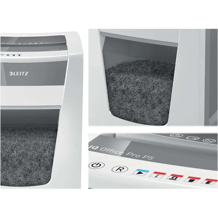 Leitz IQ Office Pro Aktenvernichter, Mikroschnitt, Sicherheitsstufe P5, 15 Blatt Kapazität, 30L Abfallbehälter, Schredder, Weiß, 80050000 – Bild 3