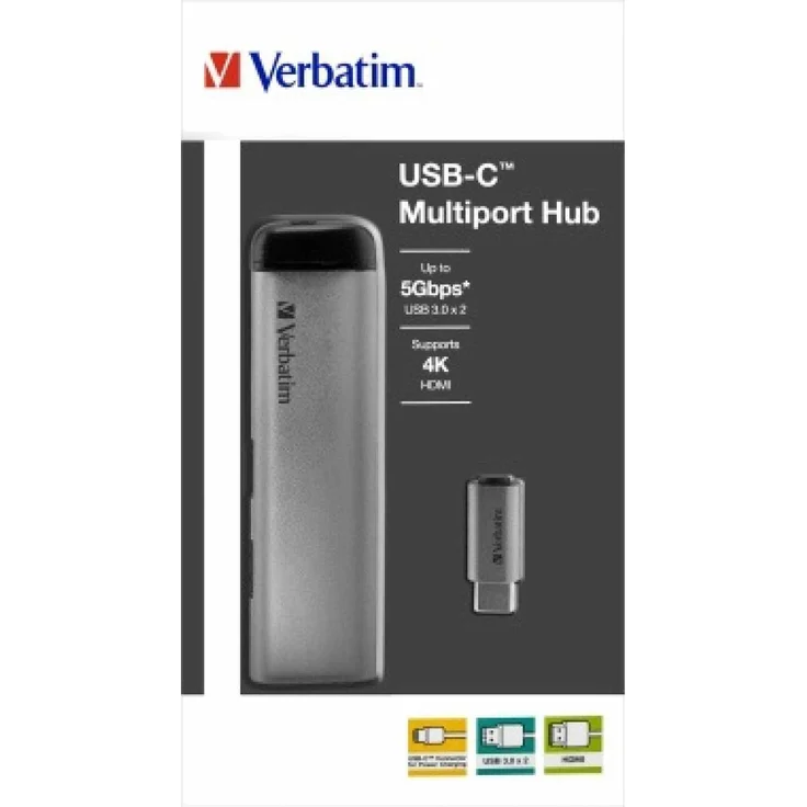 Verbatim USB-C Multiport-Adapter USB 3.0 - HDMI, 4K, USB-C-Hub mit Schnellladeanschluss für Laptop, MacBook, silber – Bild 3