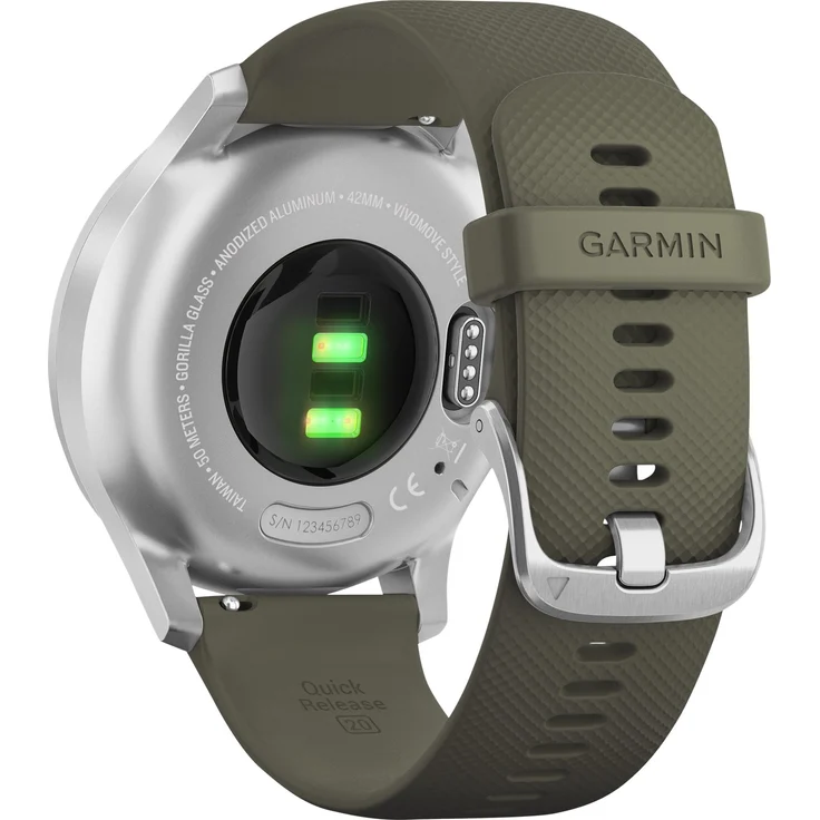 Garmin vivomove Style Hybrid-Smartwatch Unisex, Einheitsgröße, Silber/Moosgrün (010-02240-01) – Bild 5