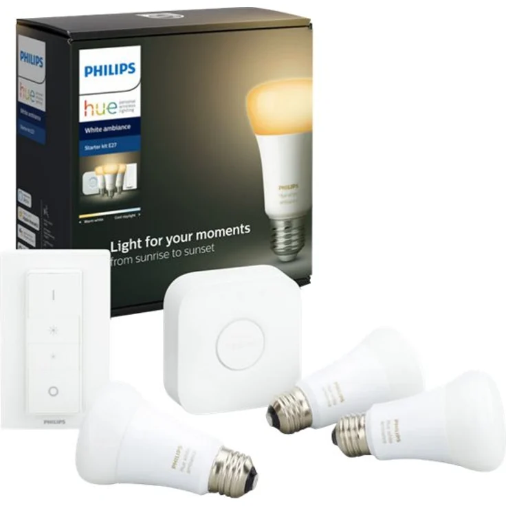 Philips Hue White Ambiance Starter Set 3xE27 LED Lampe BT +Bridge +Dimmschalter – Bild 1