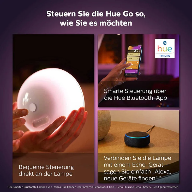 Philips Hue White & Col. Amb. LED Tischleuchte Go, dimmbar, 16 Mio. Farben, steuerbar via App, kompatibel mit Amazon Alexa (Echo, Echo Dot) – Bild 5