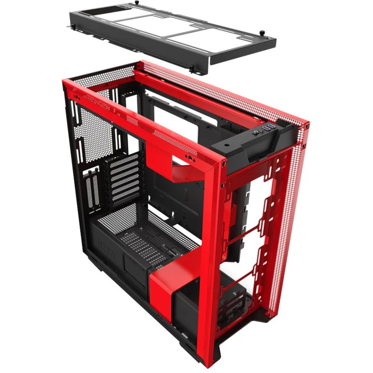 NZXT H710i - ATX-Mid-Tower-Gehäuse für Gaming-PCs - Front USB-C Port - Tempered Glass-Seitenfenster mit Schnellspanner - Vertikale GPU Montage möglich - Für Wasserkühlung nutzbar - Schwarz-Rot – Bild 9