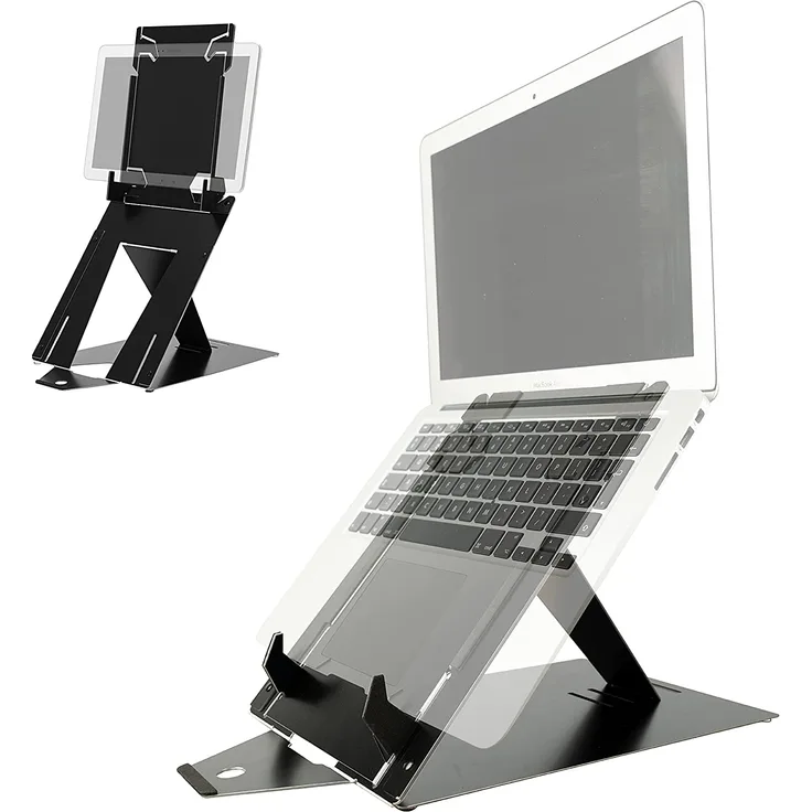 R-Go Riser Duo, Tabletständer und Laptopständer, 2 in 1 Verstellbarer Laptop/Tablet Riser, Ultra-Dünnes Aluminium, Kompatibel für Laptops/Tablet (10-22 Zoll), Schwarz