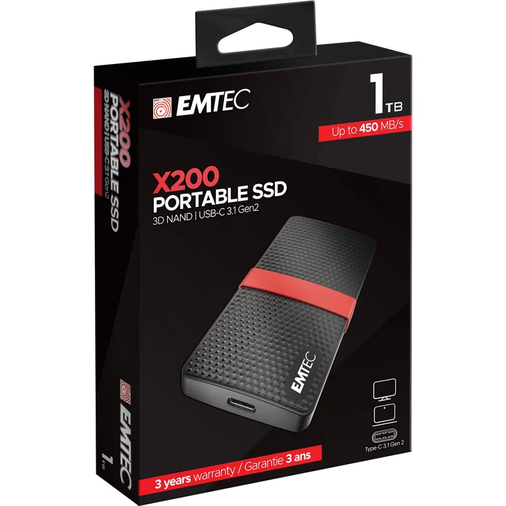 EMTEC SSD Power Plus X200 - Solid-State-Disk - 1 TB - extern (tragbar) - USB 3.1 Gen 1 (USB-C Steckverbinder) (ECSSD1TX200) – Bild 4