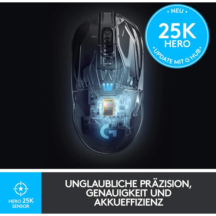 Logitech G903 LIGHTSPEED kabellose Gaming-Maus (mit Hero 16K-Sensor, 140+ Stunden Akkulaufzeit mit wiederaufladbarem Akku und Lightsync Rgb. Powerplay-kompatibel, Deutsche Verpackung - Schwarz – Bild 4