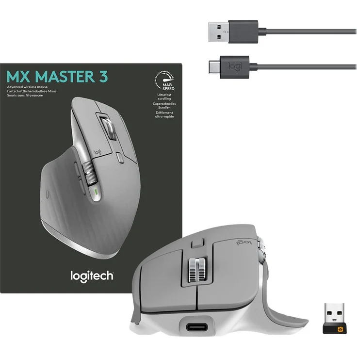 Logitech MX Master 3 Kabellose Maus, Bluetooth und 2.4 GHz Verbindung via USB-Empfänger, 4000 DPI Sensor, Ultra-schnelles Scrollen, Für alle Oberflächen, 7 Tasten, PC-Mac-iPadOS - hellgrau – Bild 9