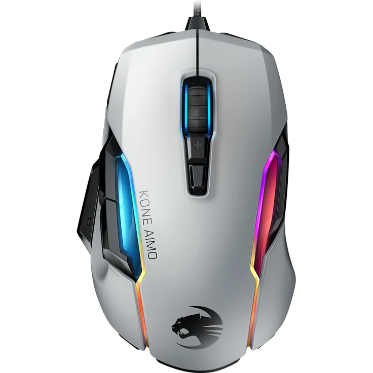 Roccat Kone AIMO Gaming Maus (hohe Präzision, Optischer Owl-Eye Sensor (100 bis 16.000 Dpi), RGB AIMO LED Beleuchtung, 23 programmierbare Tasten, Designt in Deutschland, USB), weiß(remastered) – Bild 1