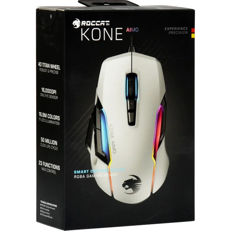 Roccat Kone AIMO Gaming Maus (hohe Präzision, Optischer Owl-Eye Sensor (100 bis 16.000 Dpi), RGB AIMO LED Beleuchtung, 23 programmierbare Tasten, Designt in Deutschland, USB), weiß(remastered) – Bild 8