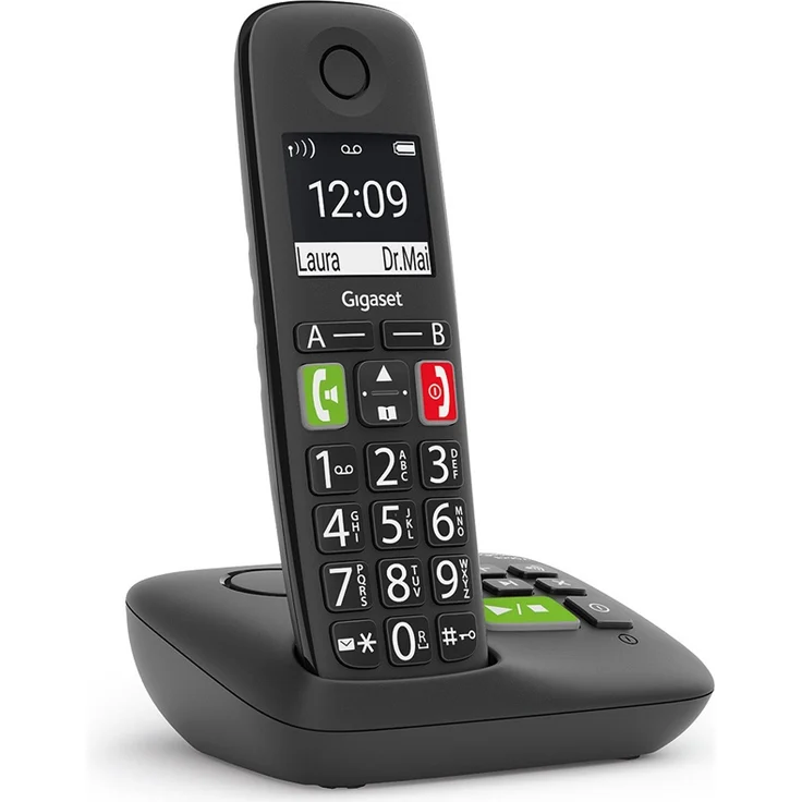 Gigaset E290A Duo 2 schnurlose, analoge DECT-Telefone, mit Anrufbeantworter, großen Tasten und großem Display, Analog-Telefon, schwarz – Bild 7