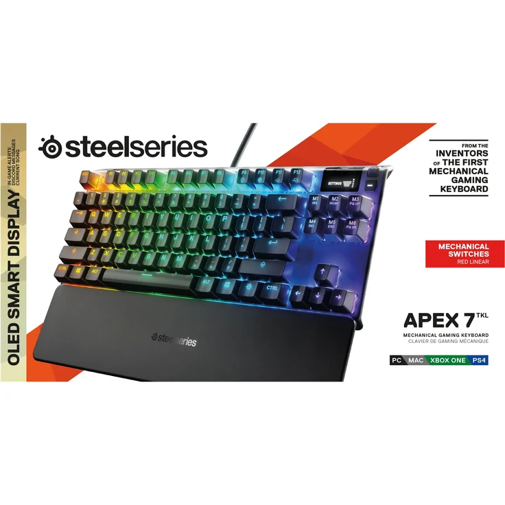 SteelSeries Apex 7 TKL - Mechanische Gaming-Tastatur - Kompakt (TKL) - OLED Smart Display - Rot Schalter - Deutsches (QWERTZ), Layout, Kompakt (TKL) – Bild 6