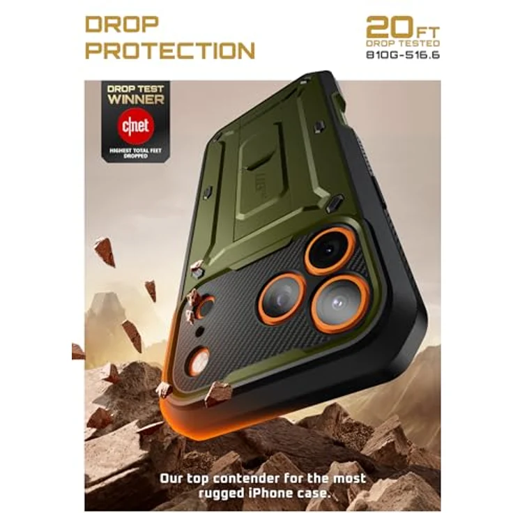 SUPCASE UBeetle Pro für iPhone 17 Pro Max Hülle 6.9” mit 360° Schutzhülle, Kamerasteuerungstaste, Displayschutz, Ständer und Gürtelclip, Outdoor Handyhülle, grün – Bild 3