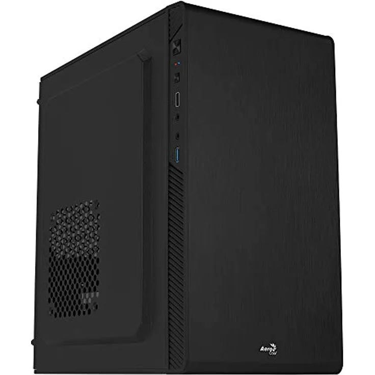 AeroCool CS-106 (mATX, Mini ITX), PC Gehäuse, Schwarz - Kompaktes Mini-Tower-Gehäuse mit gebürsteter Aluminiumfrontblende – Bild 1