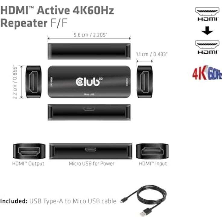 Club3D CAC-1307 HDMI™ Aktiver 4K60Hz Repeater B/B – Bild 4