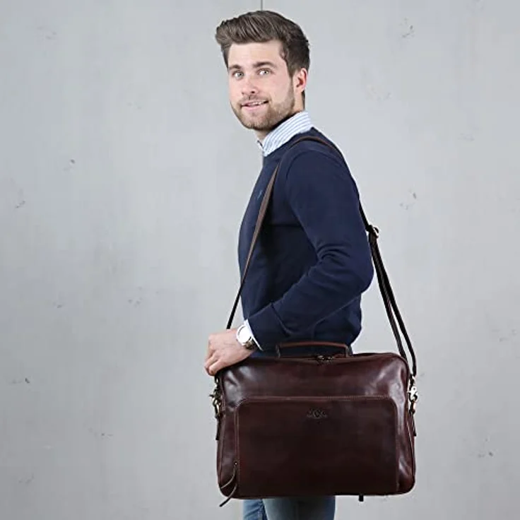 SID & VAIN Laptoptasche Simon aus Premium Leder I Business-Tasche XL groß für Herren und Damen 15 Zoll extra Laptop-Hülle I Umhängetasche Aktentasche braun handgefertigt – Bild 4