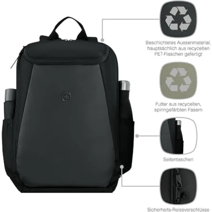 WENGER UrbanOne Backpack, Laptop-Rucksack bis 15,6 Zoll, Toploader, 23 l, Schwarz, für Damen und Herren, Büro und Uni – Bild 4