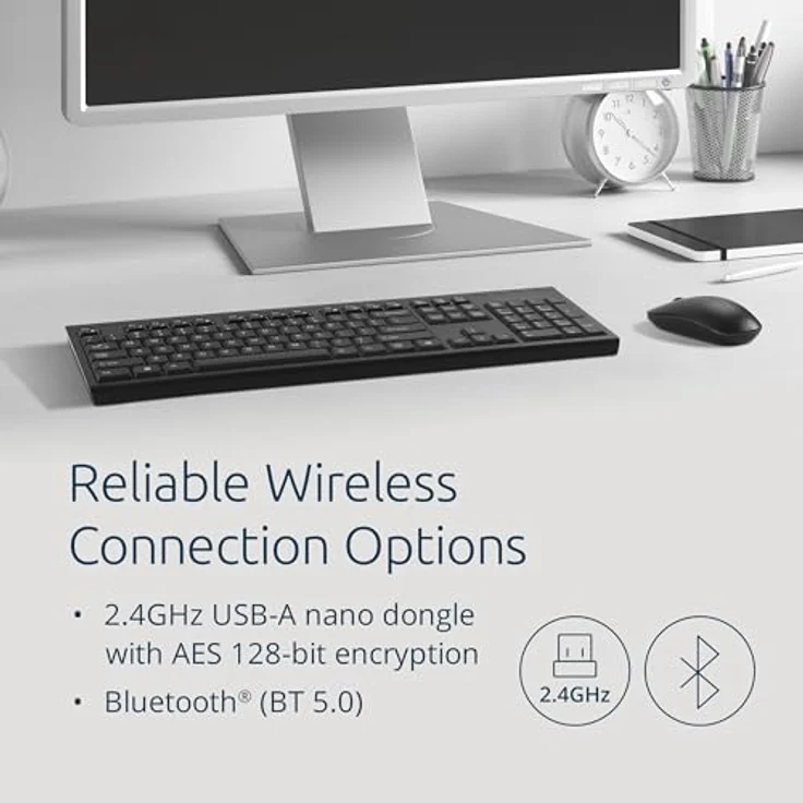 Kensington KM270 EQ Set Wiederaufladbare kabellose Full-Size Tastatur und Maus, spritzwassergeschützt, 2,4 GHz & BT 5.0, Schwarz – Bild 3