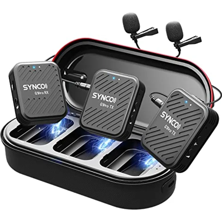 SYNCO Lavalier Mikrofon Wireless G1(A2) Pro, Ansteckmikrofon Dual Pack mit Ladegehäuse Rauschunterdrückung 492FT 8H für Online-Klassen/Interview/Vlog/YouTube/Tiktok für Kamera/Smartphone/Tablet.