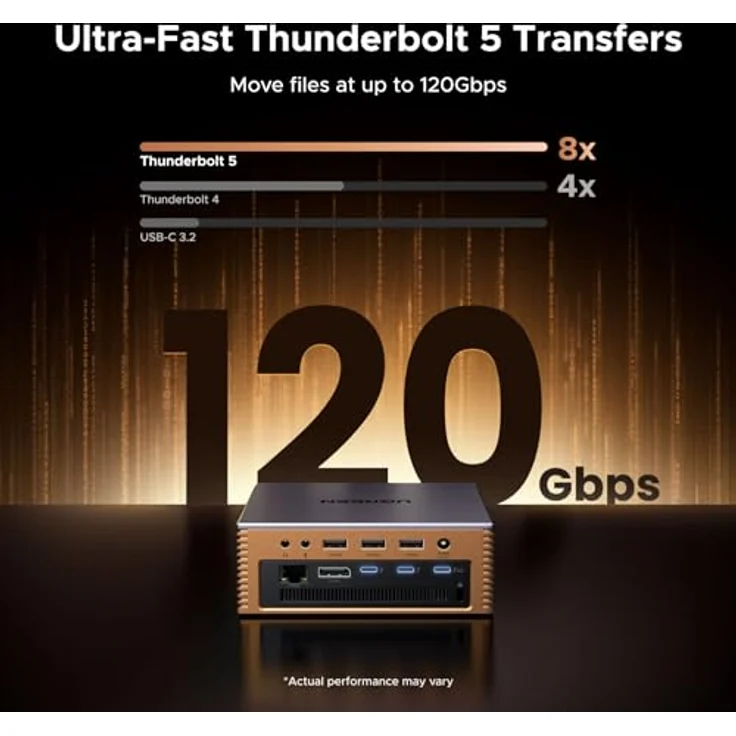 UGREEN Maxidok Thunderbolt 5 Docking Station, 17-in-1 mit 120Gbps Datentransfer, 8TB M.2 NVMe SSD, Single 8K/Dual 6K@60Hz, 140W Aufladen, 2.5GbE, aktives Kühlsystem für TBT5/4-Laptops – Bild 3