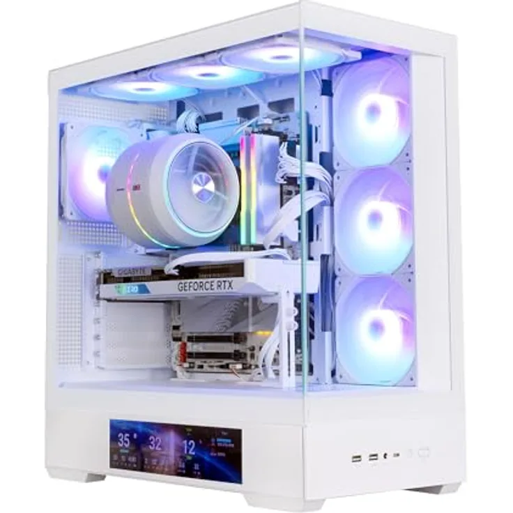Zalman P40 DS, Medium Tower PC-Gehäuse mit 4x 120 mm ARGB Lüftern und 9,1 Zoll LCD-Display, weiß