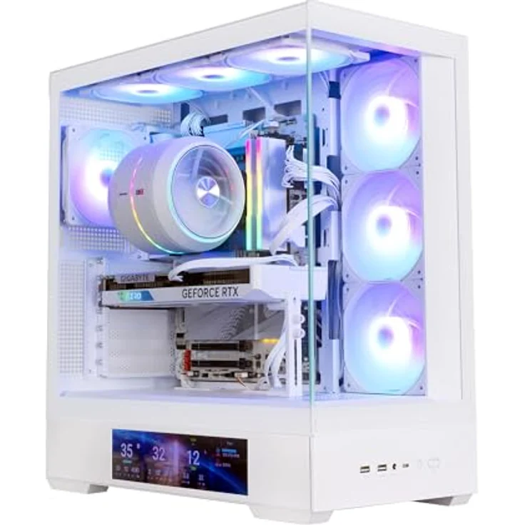Zalman P40 DS, Medium Tower PC-Gehäuse mit 4x 120 mm ARGB Lüftern und 9,1 Zoll LCD-Display, weiß – Bild 1